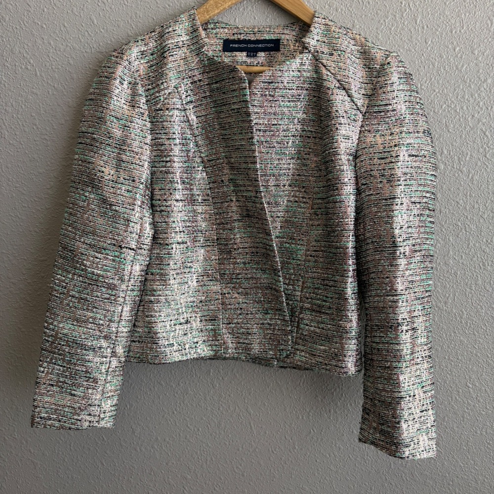 French Connection Metallic Open Front Blazer Jacket 2